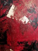 Original abstract oil painting in crimson red and black with gold leaf accents by Maan Y Artdez Studio