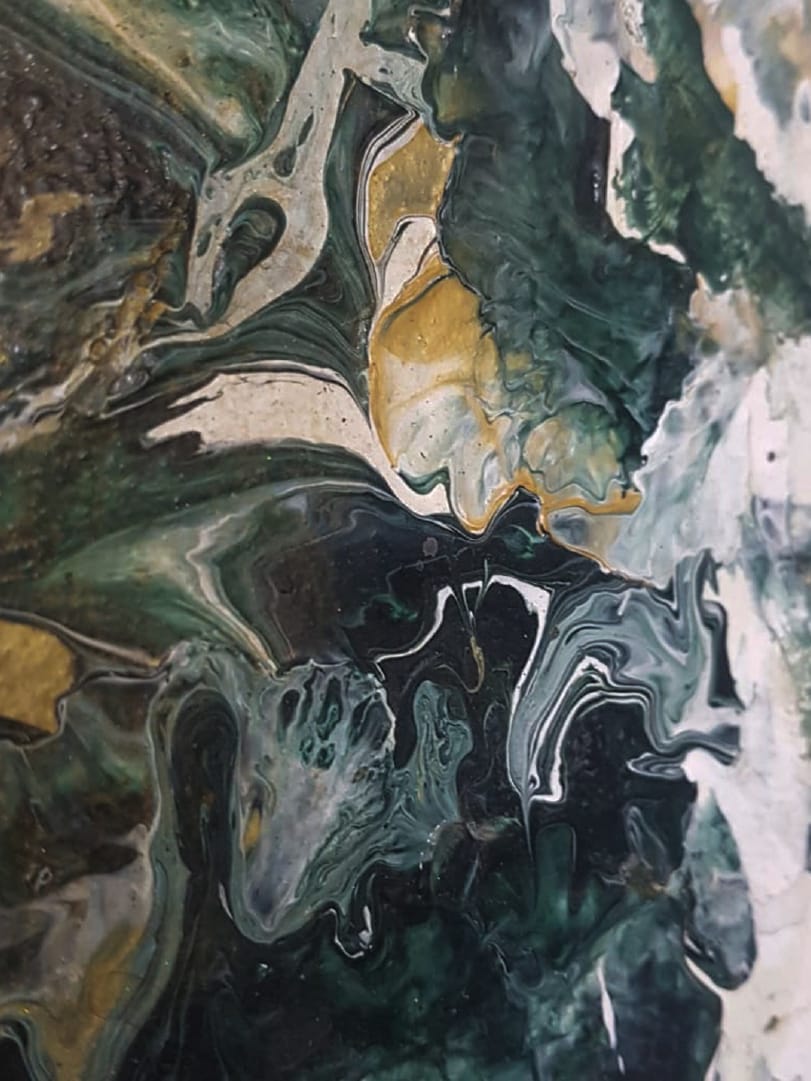Abstract painting of ancient earth textures pouring and transforming into gold