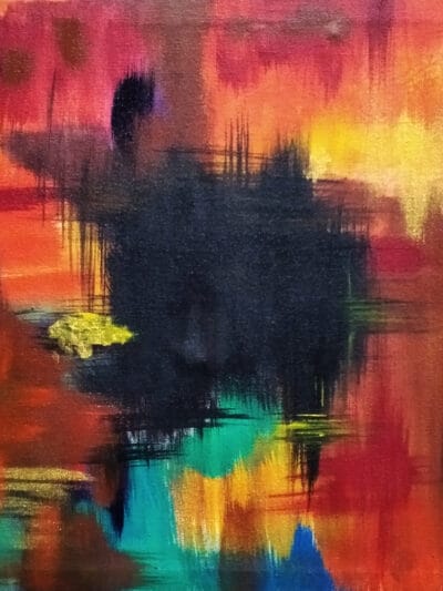Bold colorful abstract painting proving darkness cannot swallow every colour
