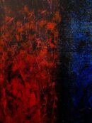 Bold abstract painting where fire and ice collide within vibrant colors