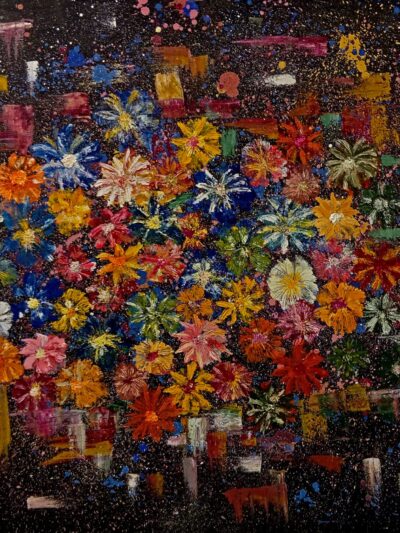 Colorful floral abstract painting with vibrant hidden blooms