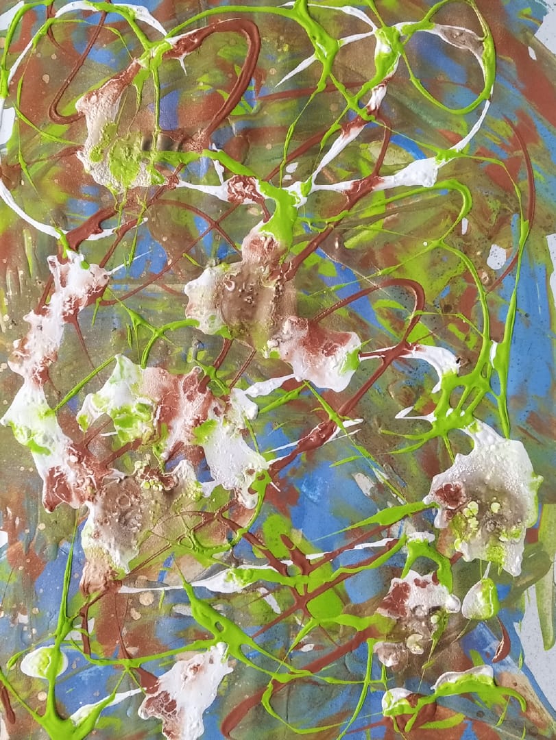 Nature inspired painting of roots reaching deep through living earth